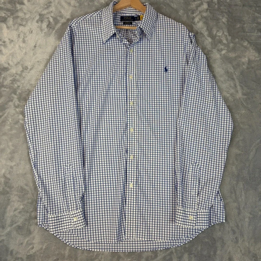 Polo Ralph Lauren Performance Button Down Shirt Mens XL Blue White Window Pane